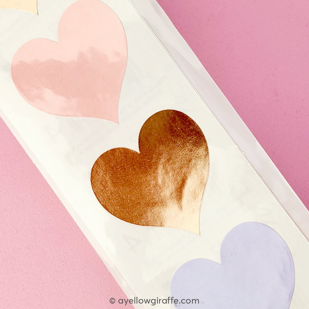 rose gold, pink, lavender heart stickers closeup
