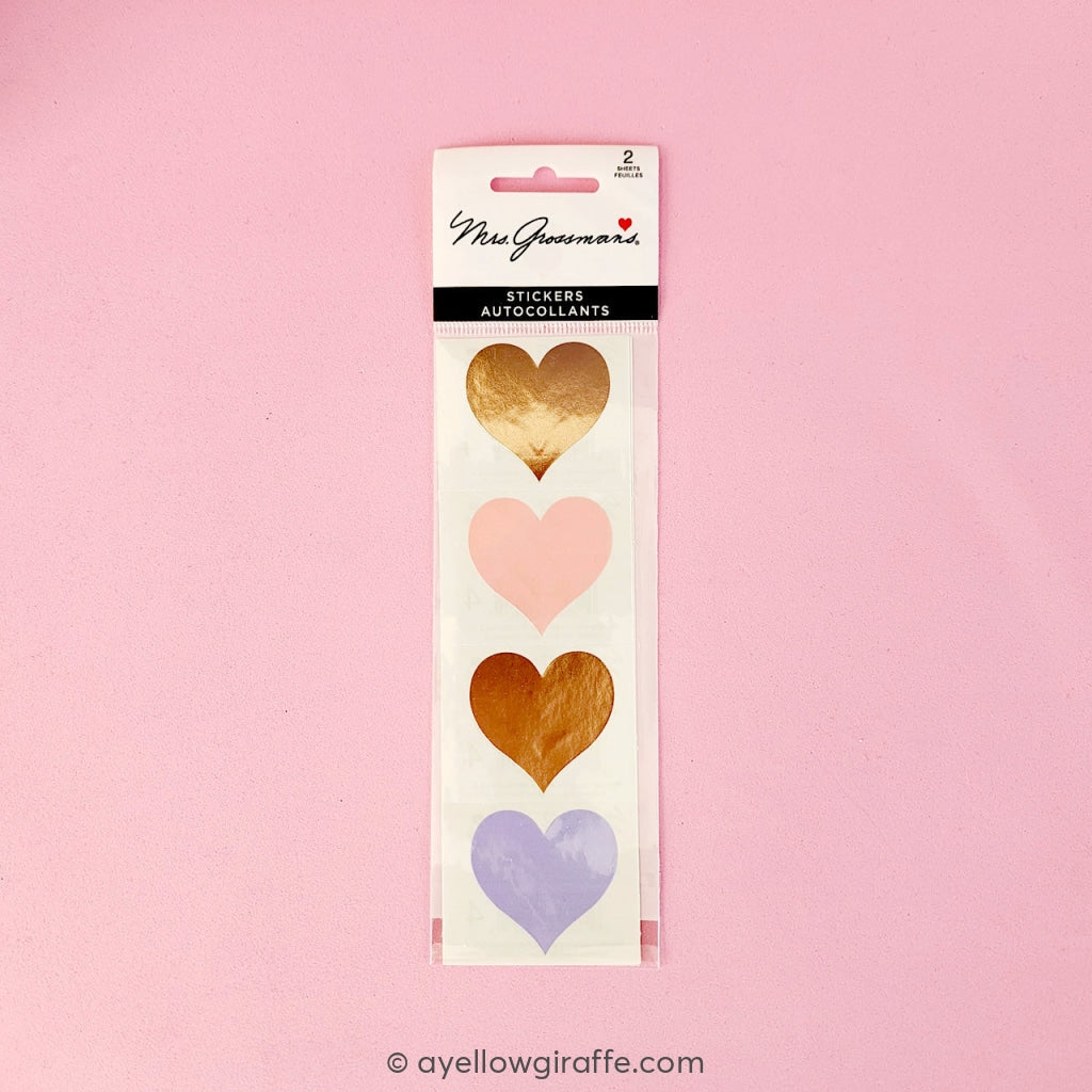 rose gold, pink, lavender mrs. grossman's large heart stickers