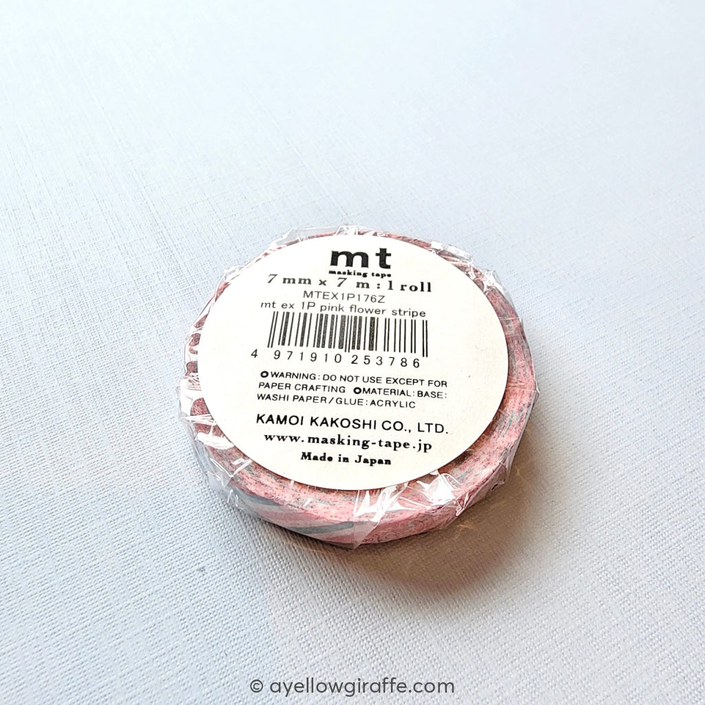 Mt Ex Washi Tape: Pink Flower Stripe bottom view