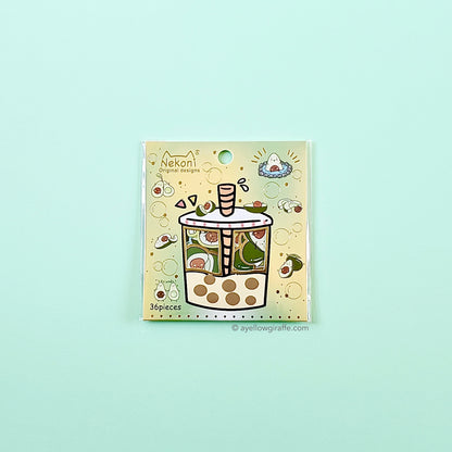 japanese nekoni boba packet of avocado stickers front