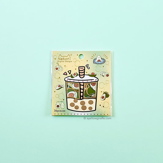 japanese nekoni boba packet of avocado stickers front