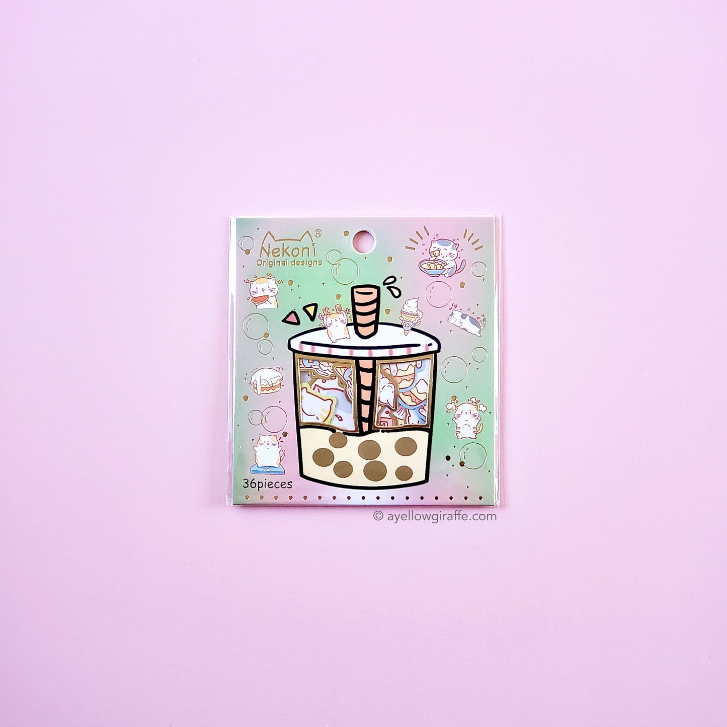 japanese nekoni boba pack of cat stickers front