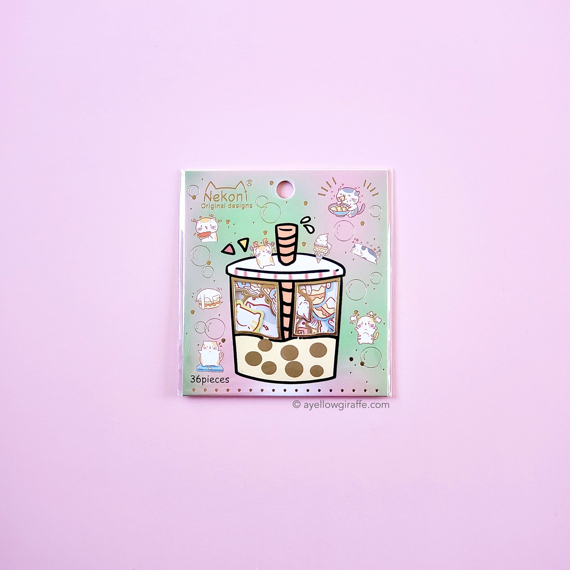 japanese nekoni boba pack of cat stickers front