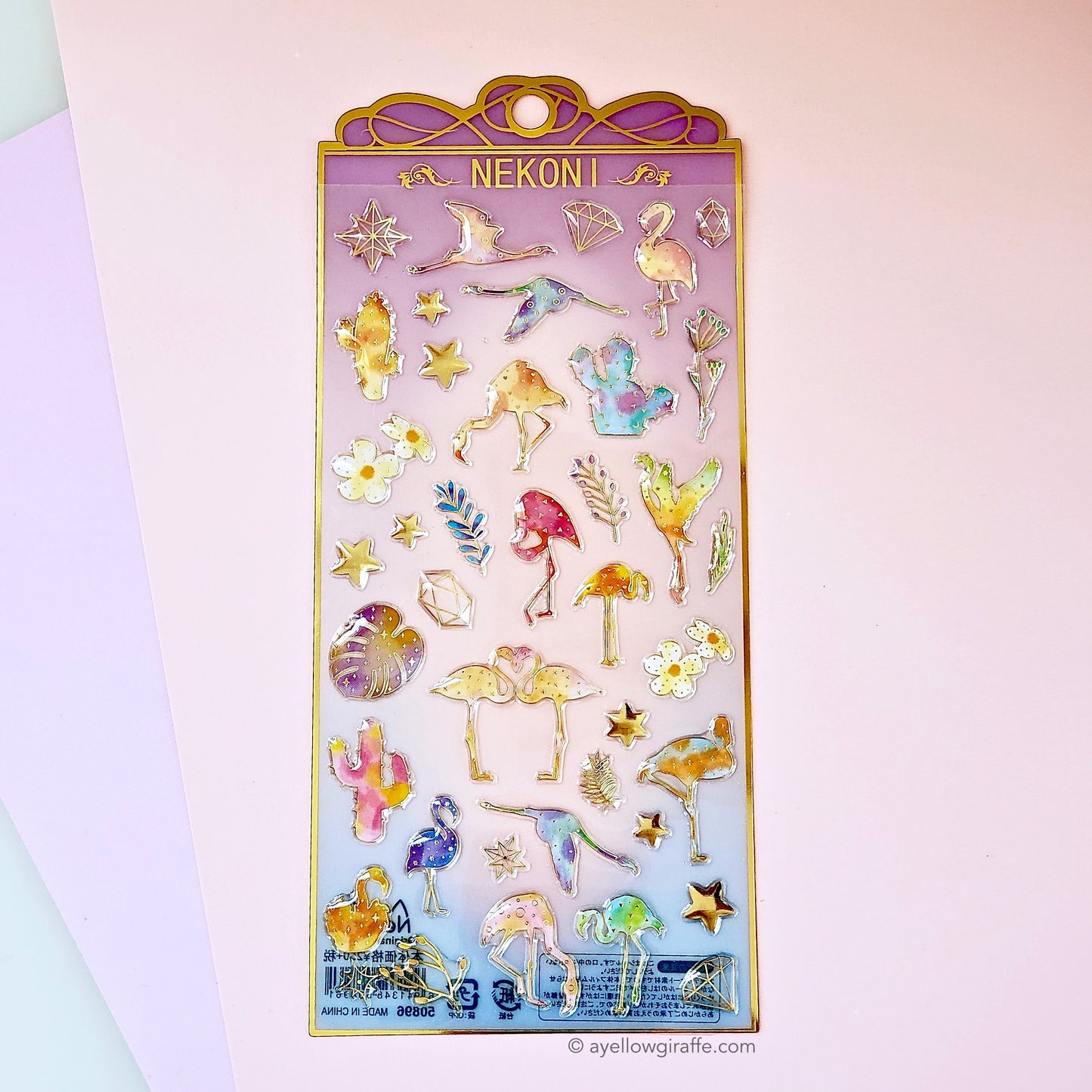 Nekoni Stickers: Crystal Gel Tropical Flamingos