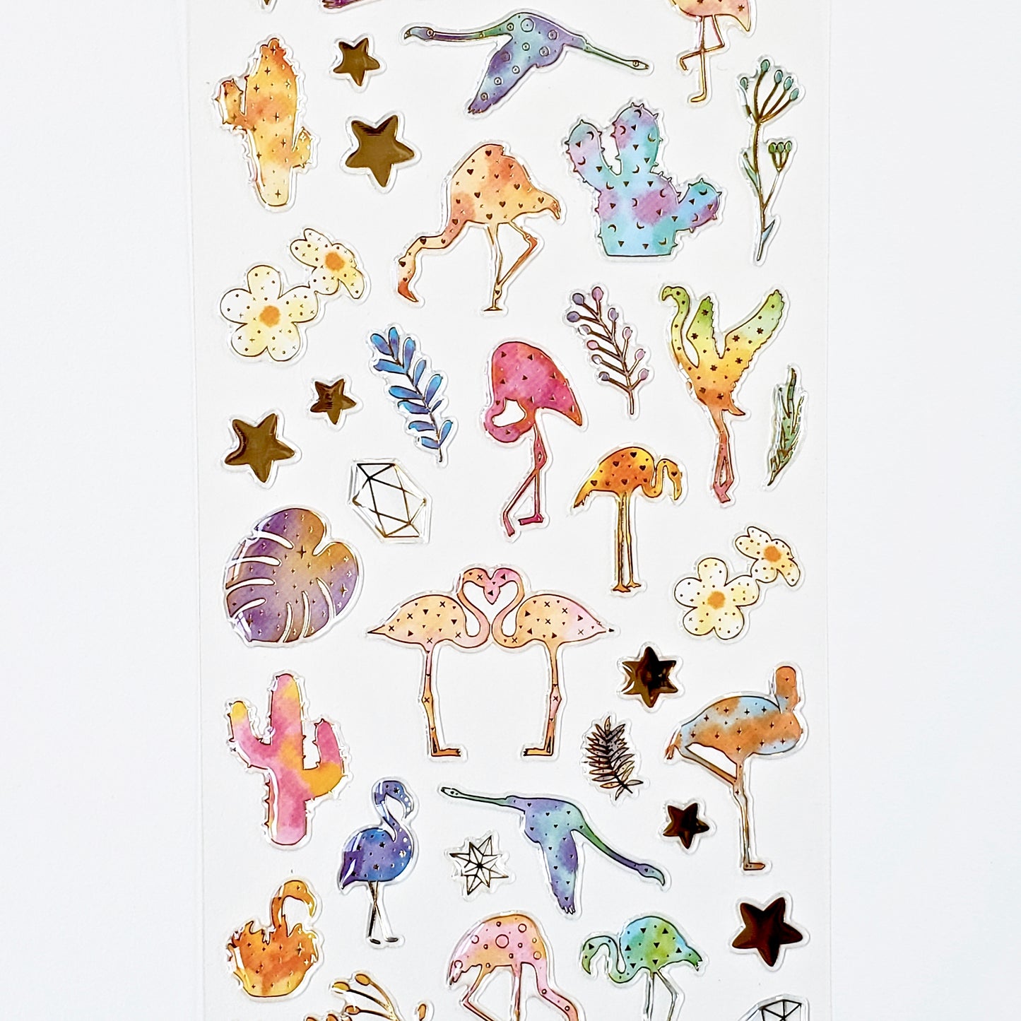 Nekoni Stickers: Crystal Gel Tropical Flamingos