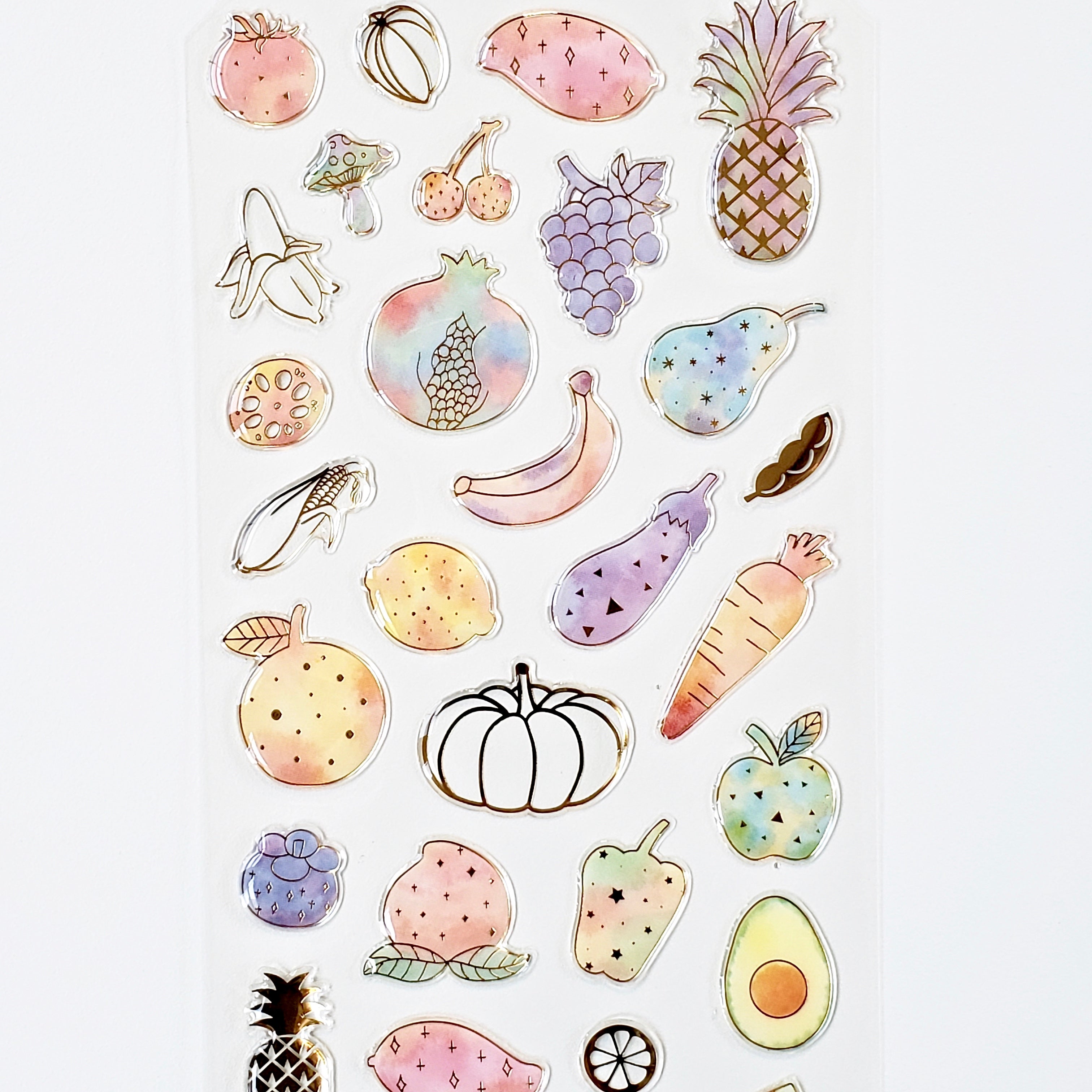 Nekoni Stickers: Crystal Gel Fruit & Veggies