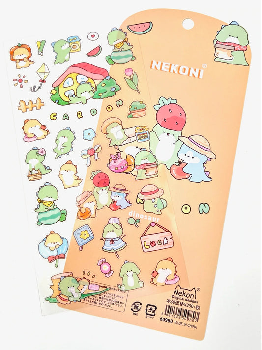 Nekoni Stickers: Green Dinosaur