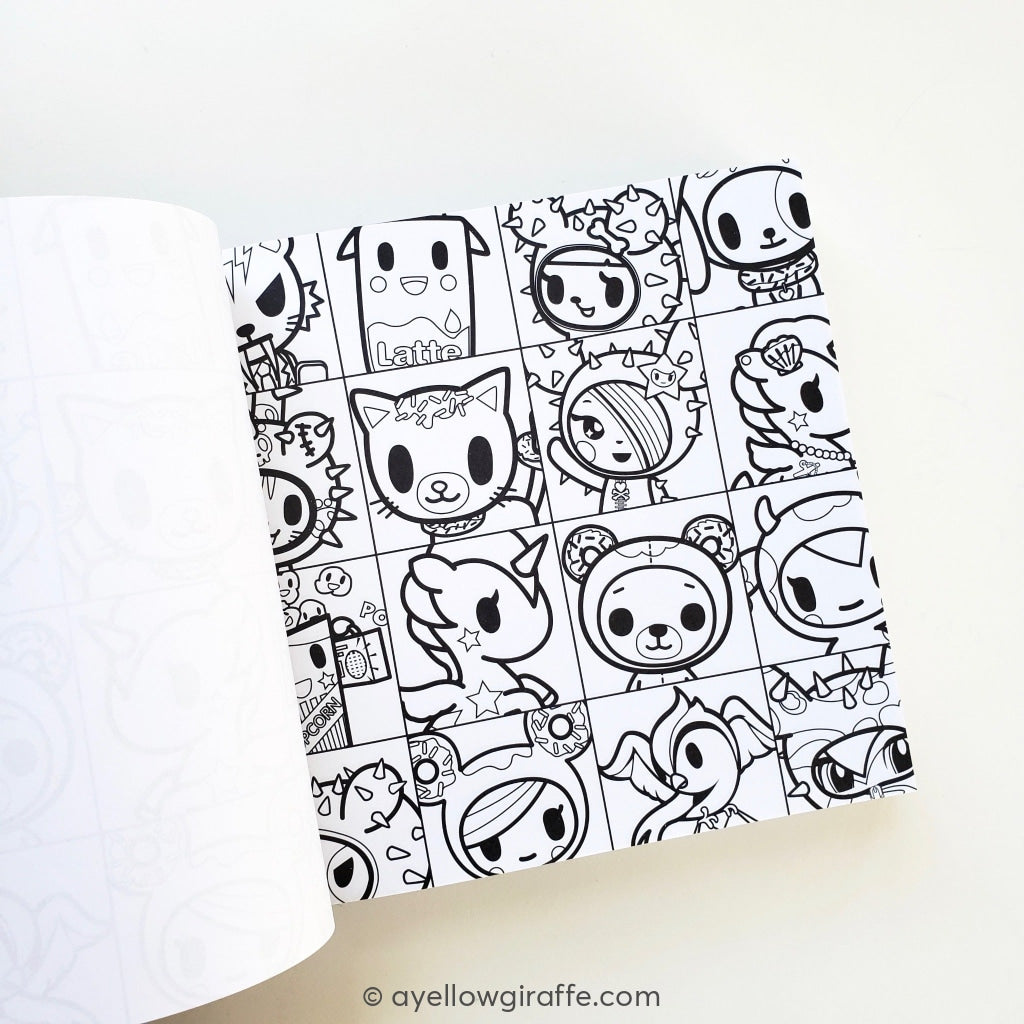 tokidoki origami paper inside page character block black & white pattern