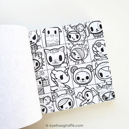 tokidoki origami paper inside page character block black & white pattern