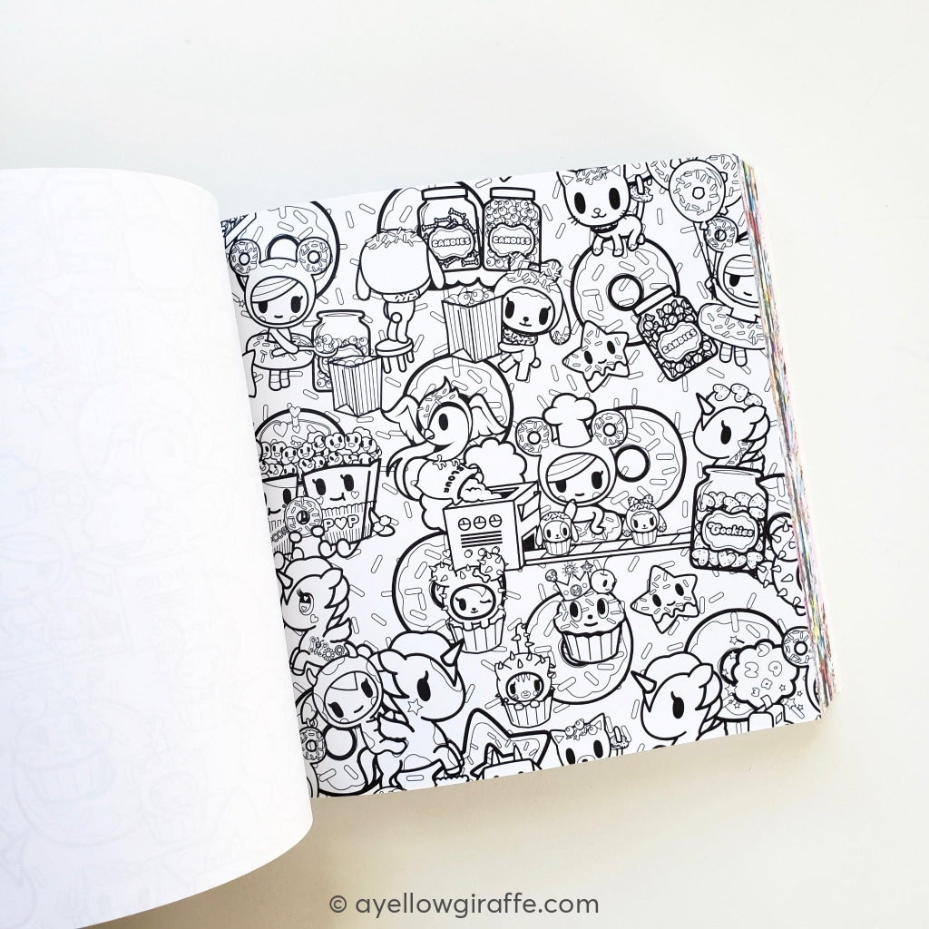 tokidoki origami paper inside page food black & white pattern